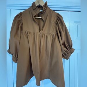 Jade Brown Blouse with Ruffled Collar